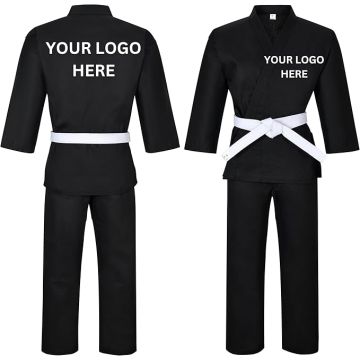 Customized Black Karate Uniform 7.5oz Medium Weight With Your Logo & Screen Printing For Kids & Adults